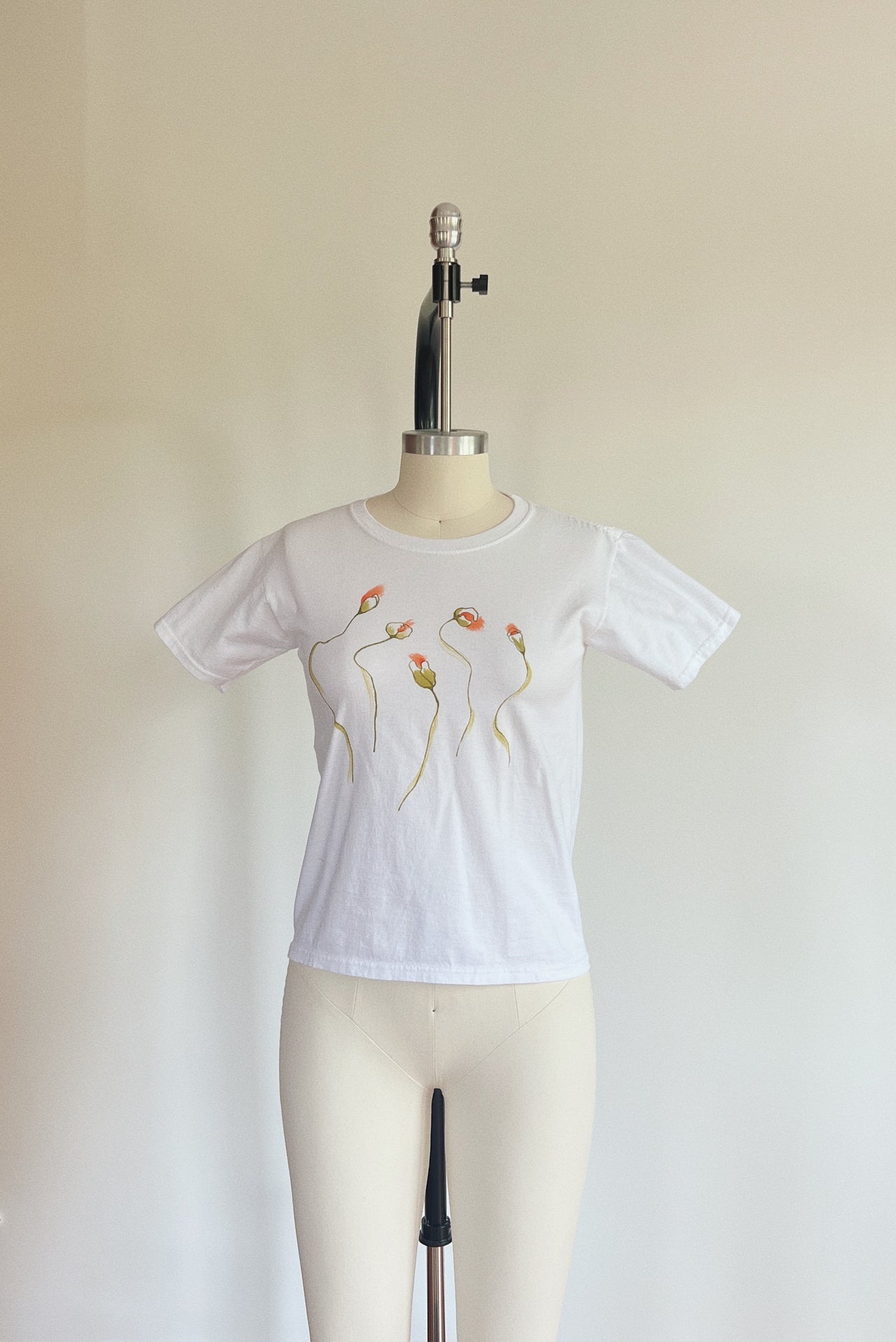 Hand-Painted Poppy Bud Tee Sample - Size Extra Small
