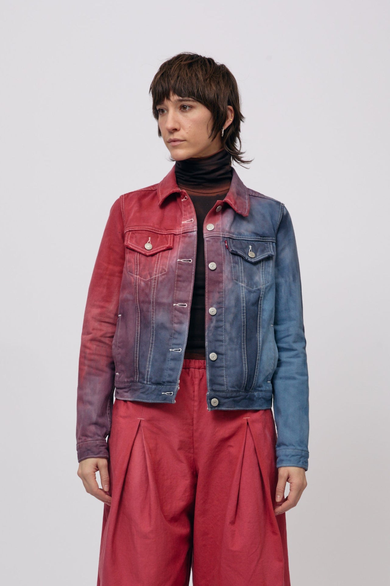 Warm Watercolor Reworked Denim Jacket