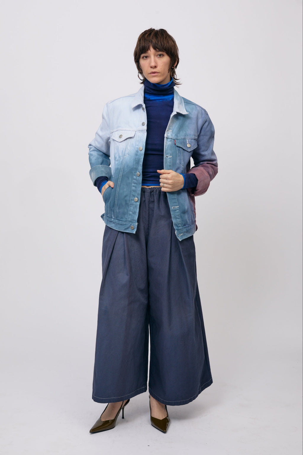 Cool Watercolor Reworked Denim Jacket