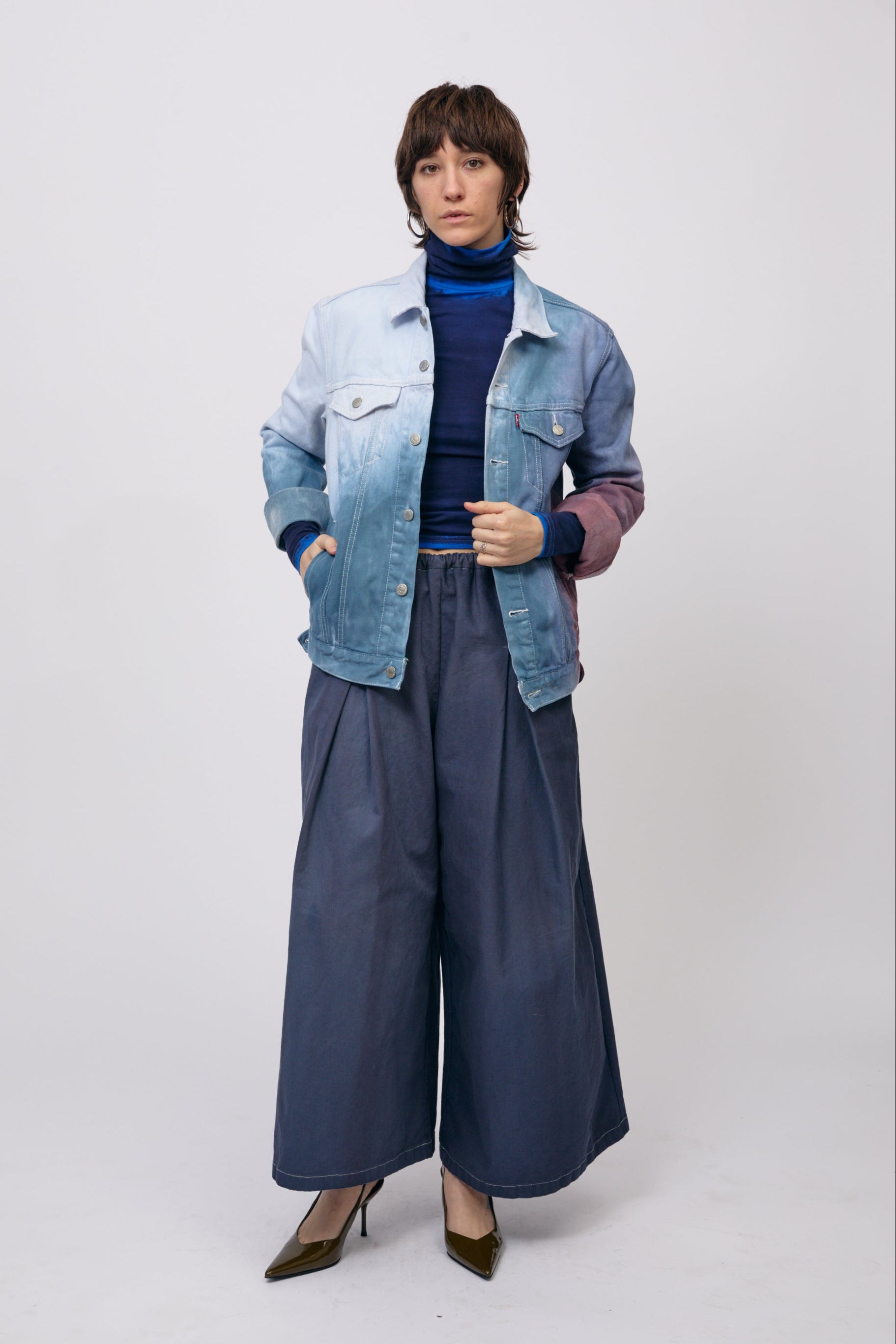 Cool Watercolor Reworked Denim Jacket
