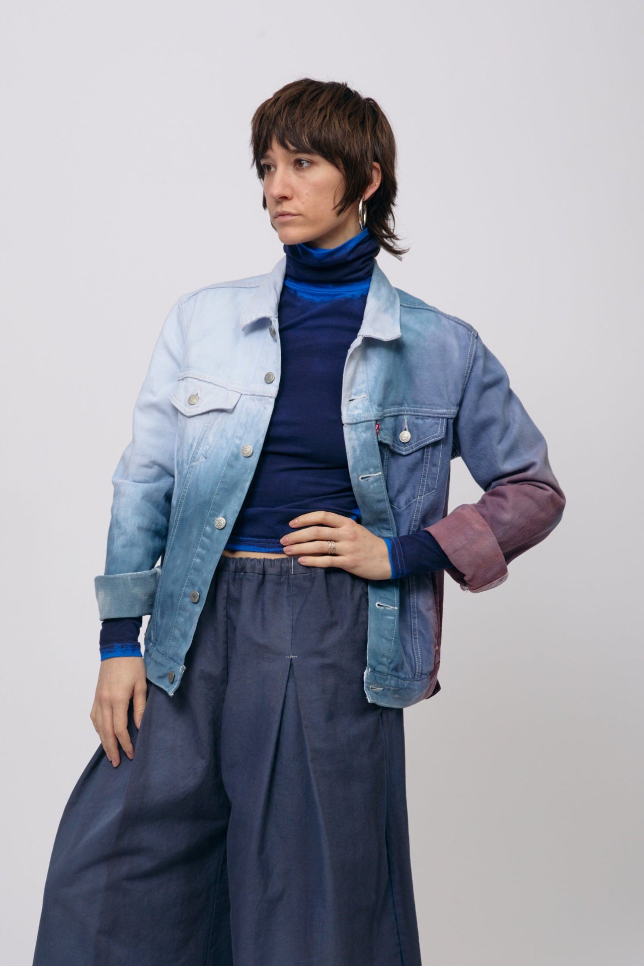 Cool Watercolor Reworked Denim Jacket