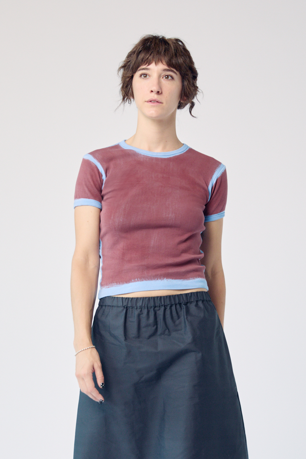 Limewash Baby Tee - Burgundy on Blue