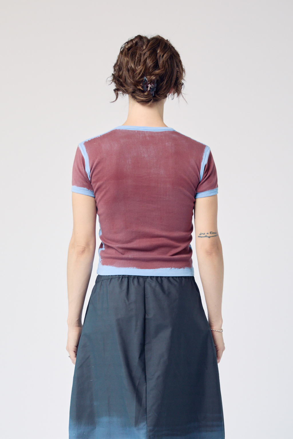 Limewash Baby Tee - Burgundy on Blue