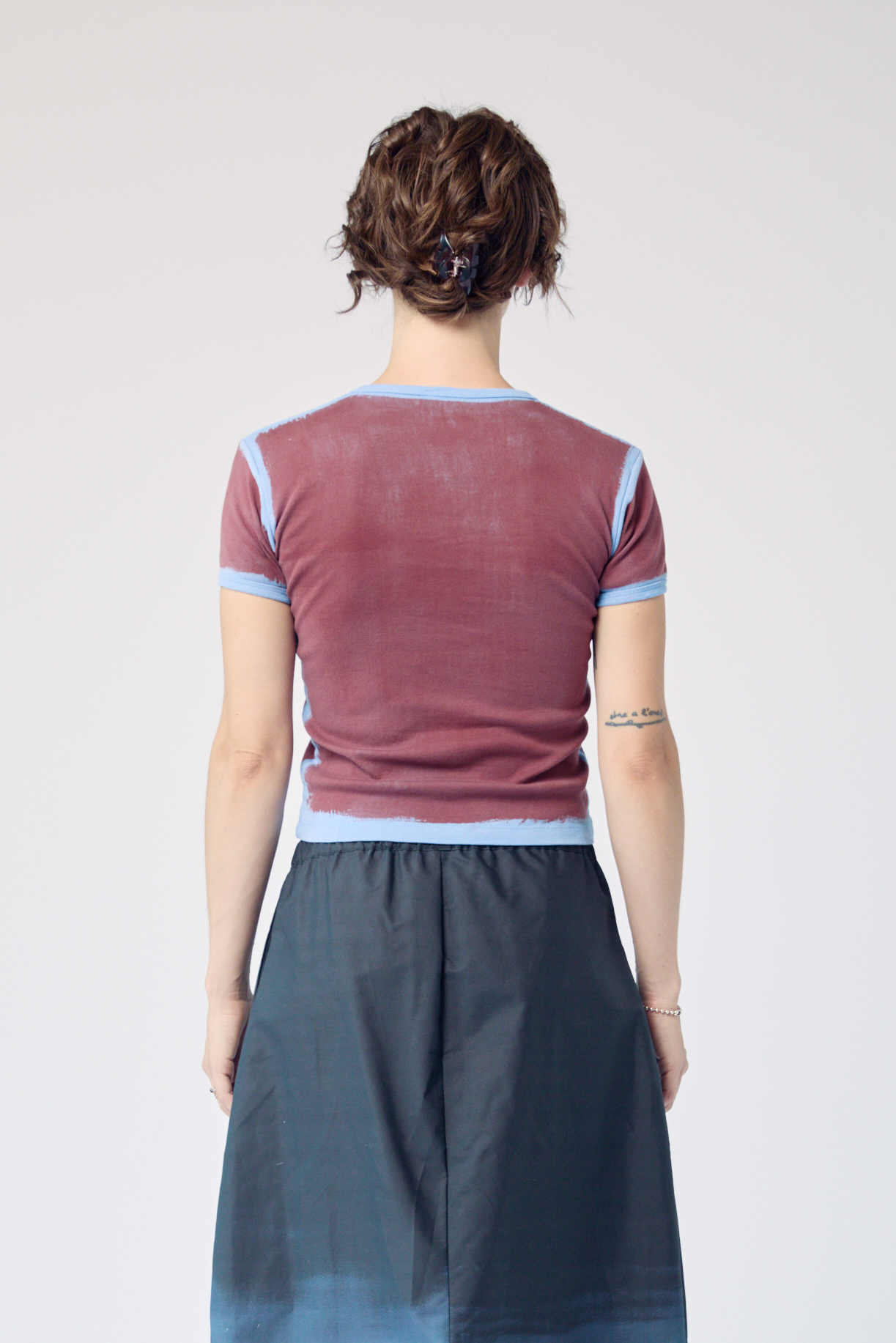 Limewash Baby Tee - Burgundy on Blue