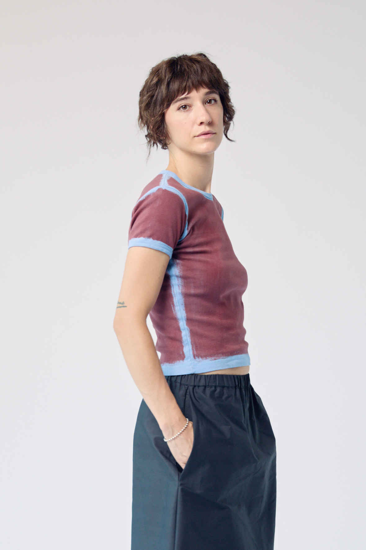 Limewash Baby Tee - Burgundy on Blue