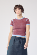 Limewash Baby Tee - Burgundy on Blue