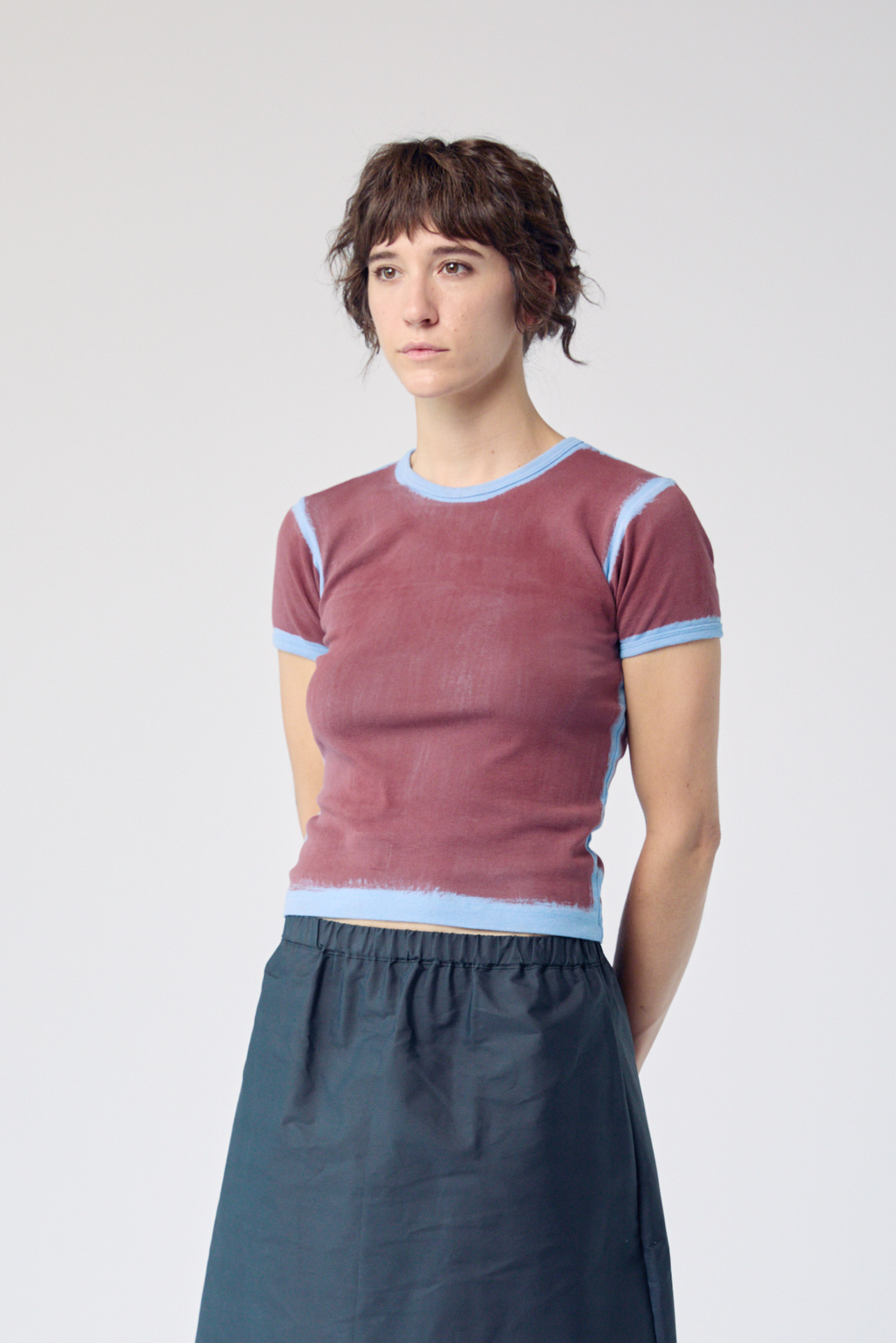 Limewash Baby Tee - Burgundy on Blue