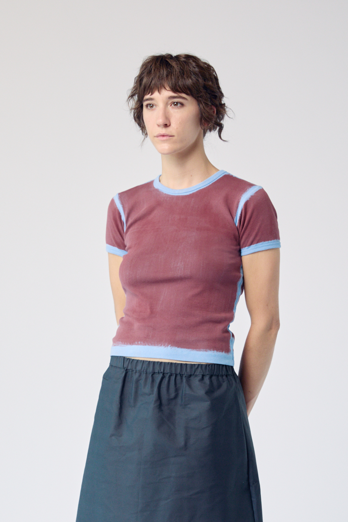 Limewash Baby Tee - Burgundy on Blue