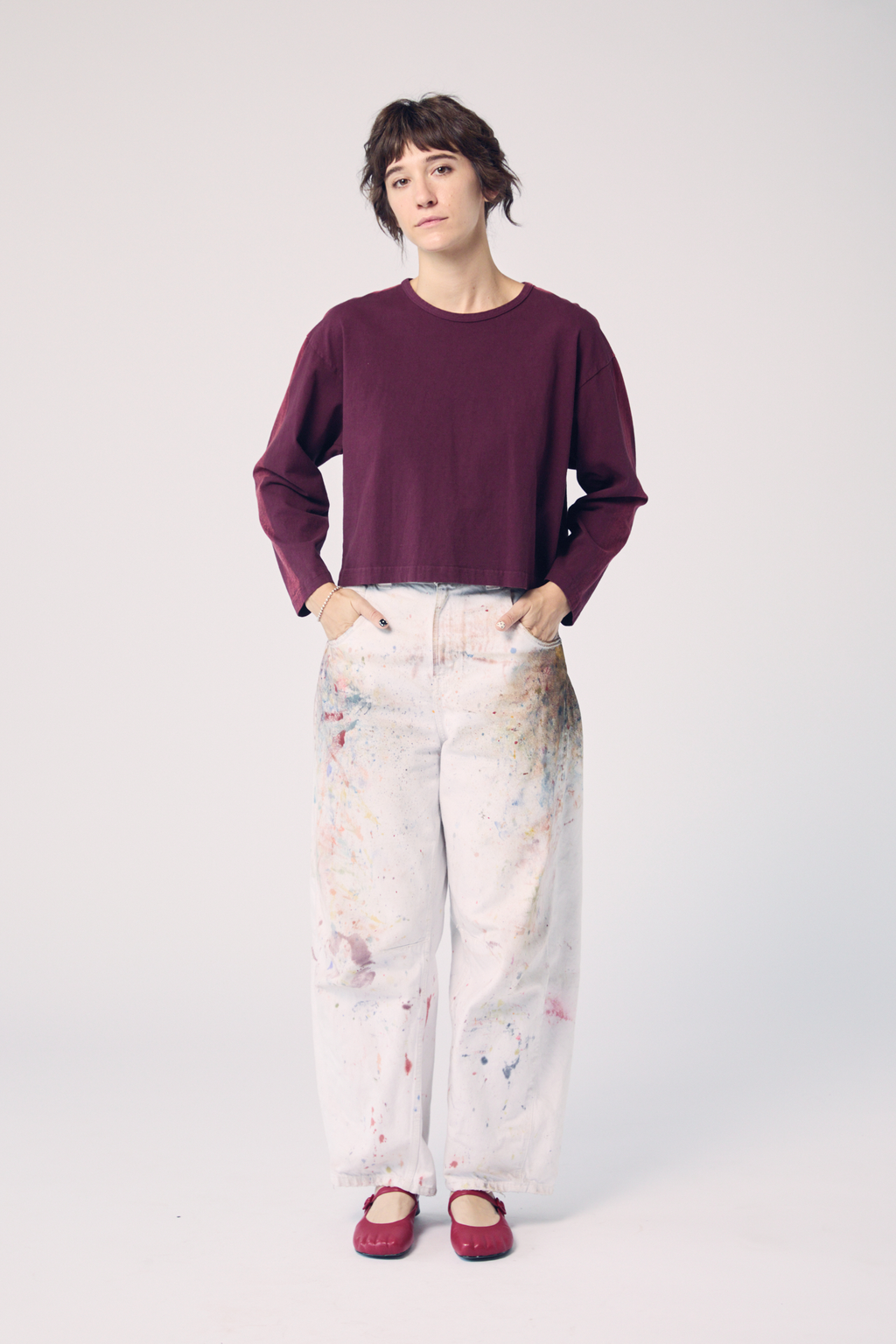 Long Sleeve Brushstroke Top - Oxblood and Ember