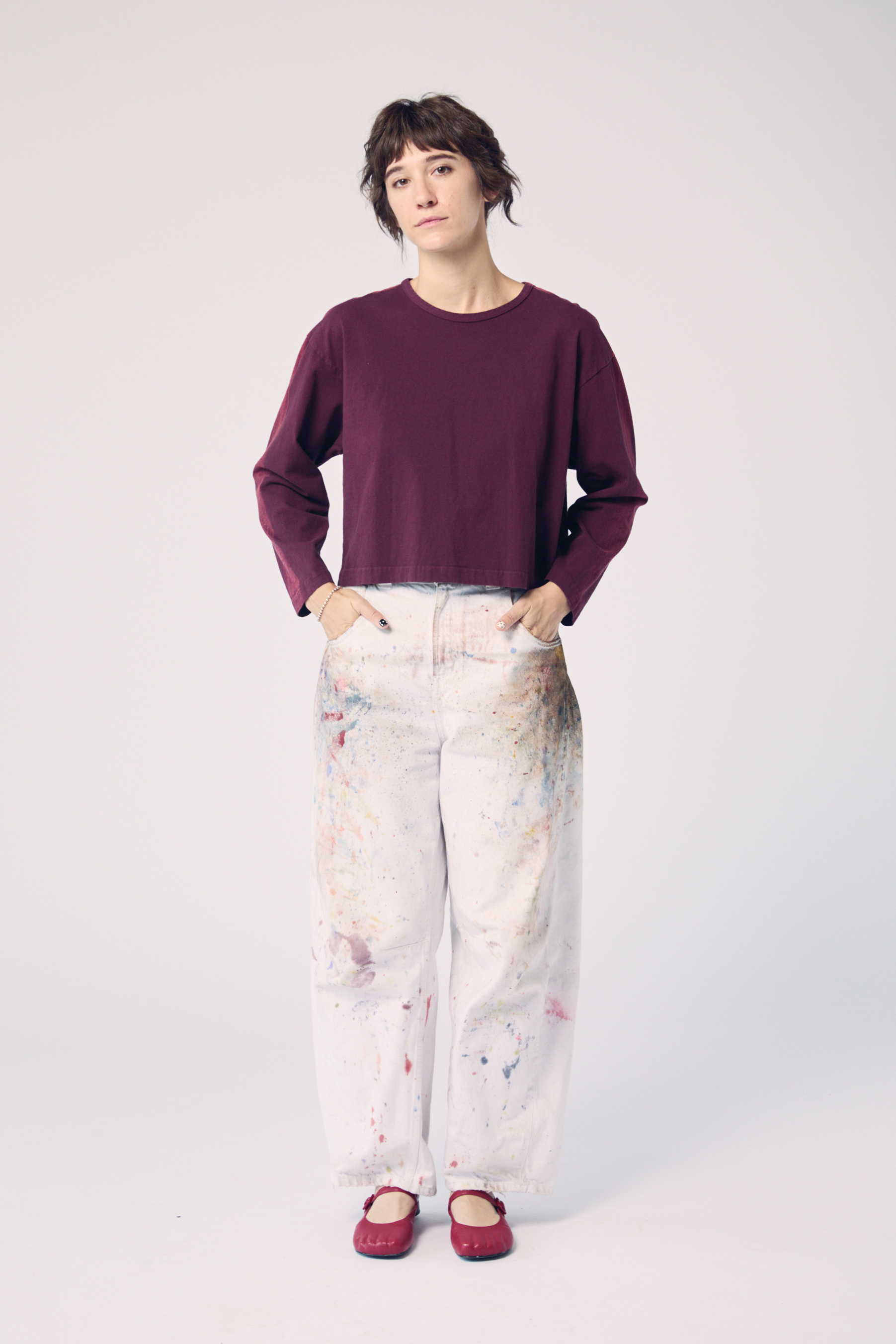 Long Sleeve Brushstroke Top - Oxblood and Ember