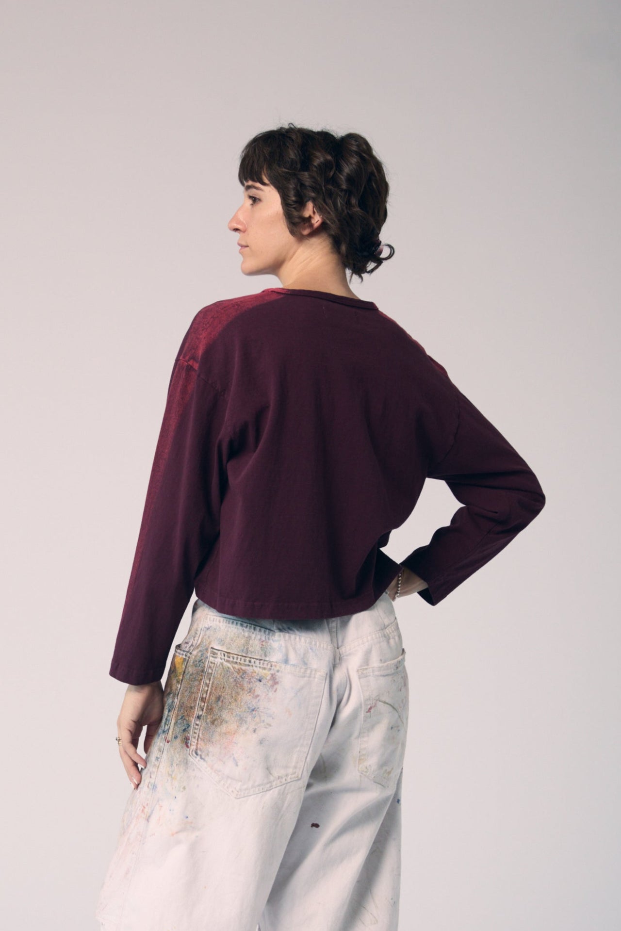 Long Sleeve Brushstroke Top - Oxblood and Ember