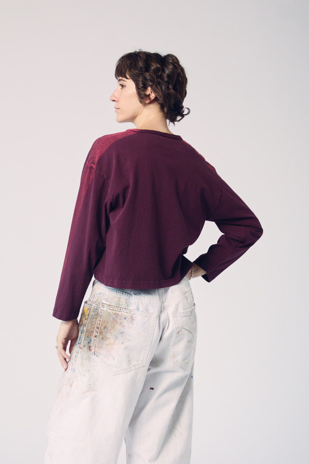 Long Sleeve Brushstroke Top - Oxblood and Ember