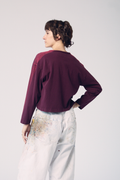 Long Sleeve Brushstroke Top - Oxblood and Ember