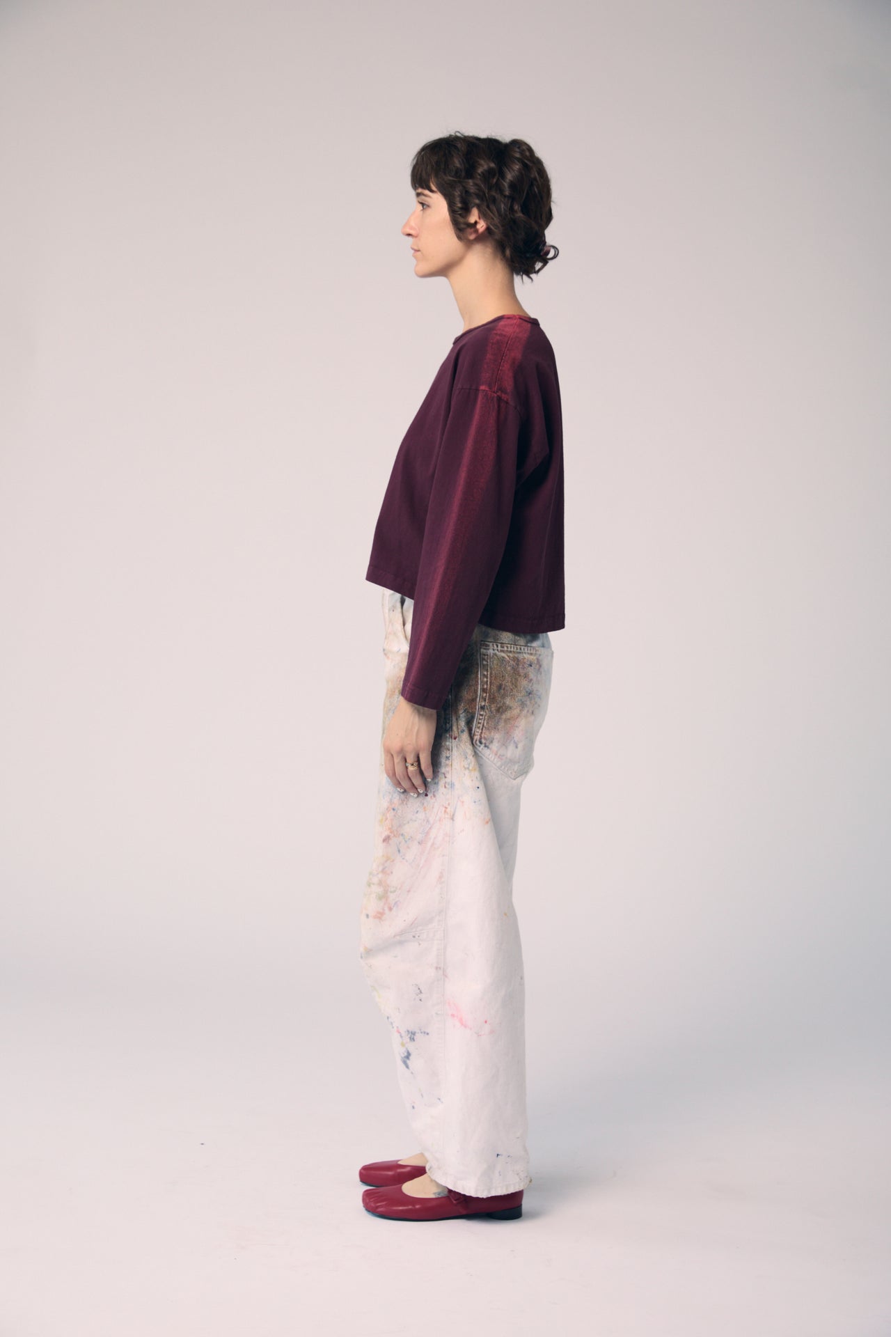 Long Sleeve Brushstroke Top - Oxblood and Ember