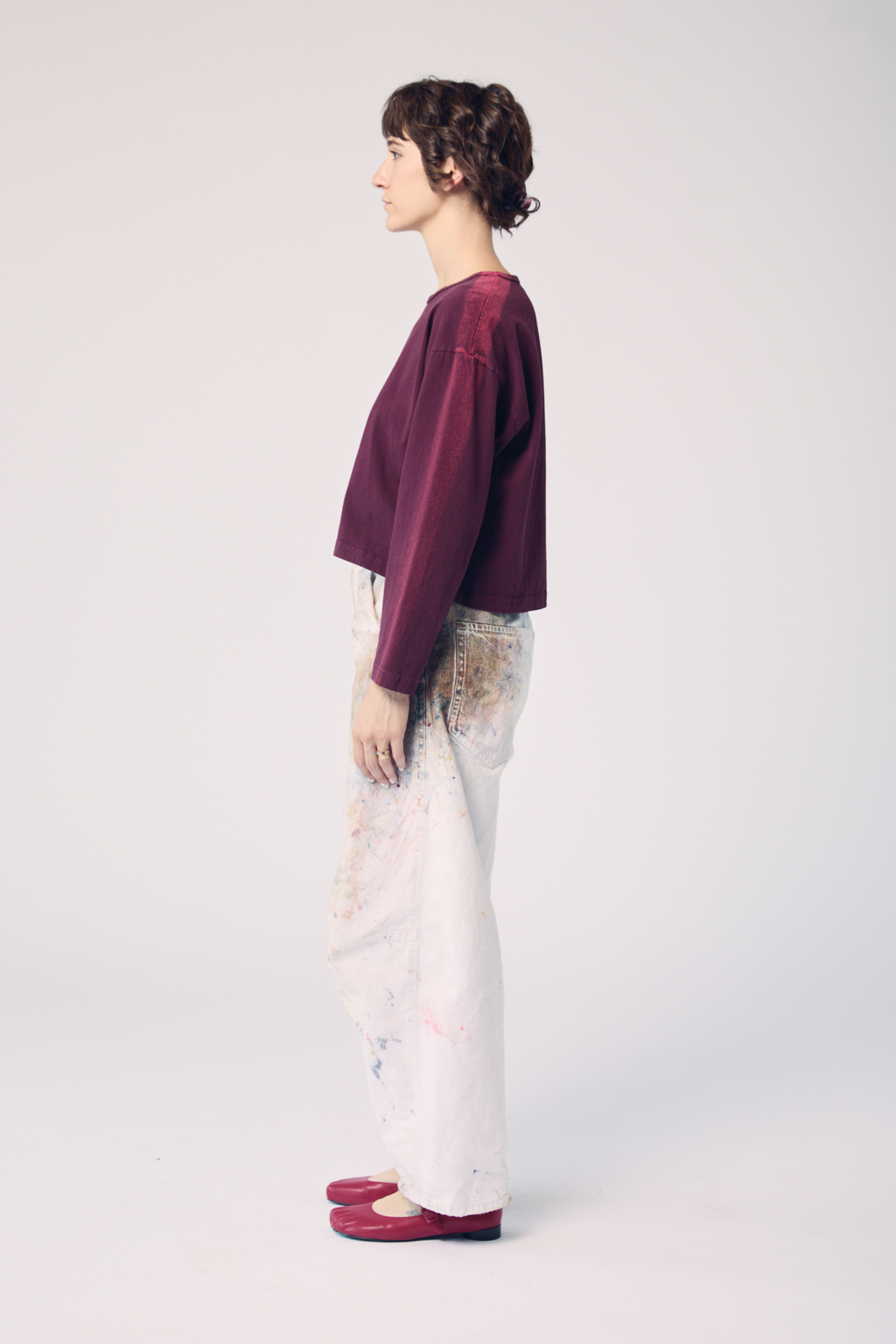 Long Sleeve Brushstroke Top - Oxblood and Ember