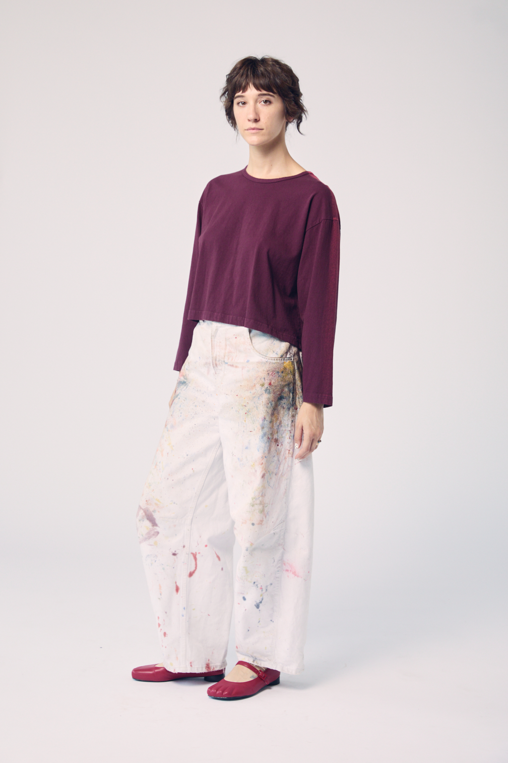 Long Sleeve Brushstroke Top - Oxblood and Ember