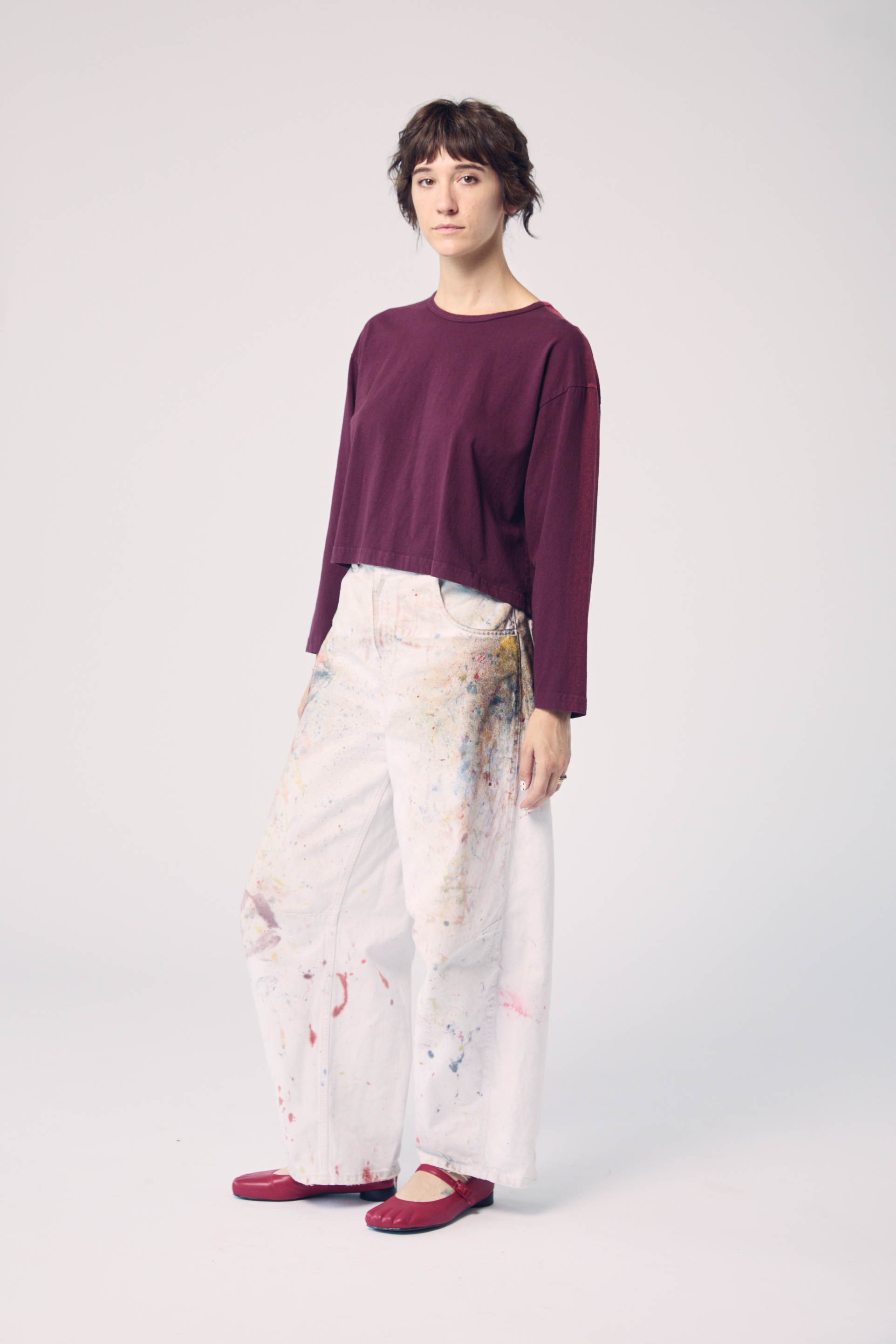 Long Sleeve Brushstroke Top - Oxblood and Ember