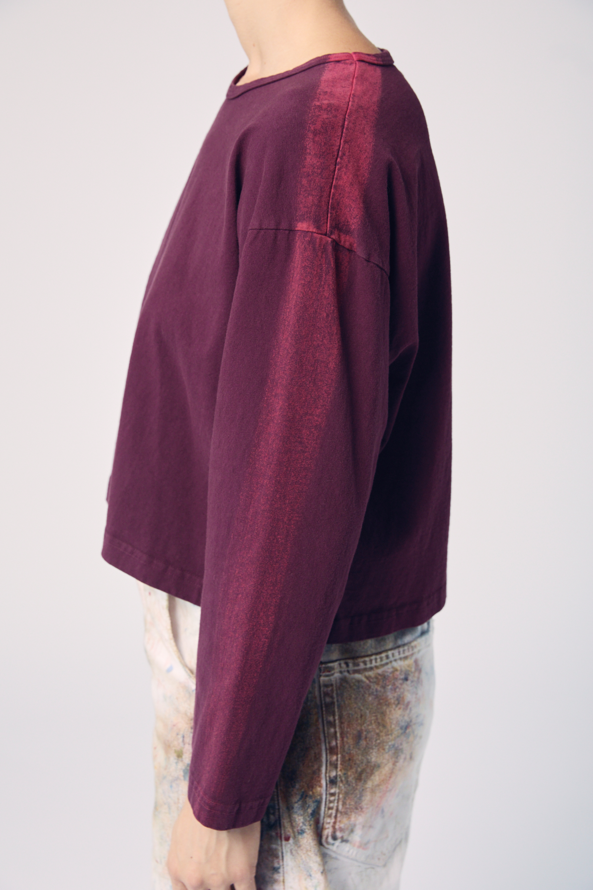 Long Sleeve Brushstroke Top - Oxblood and Ember