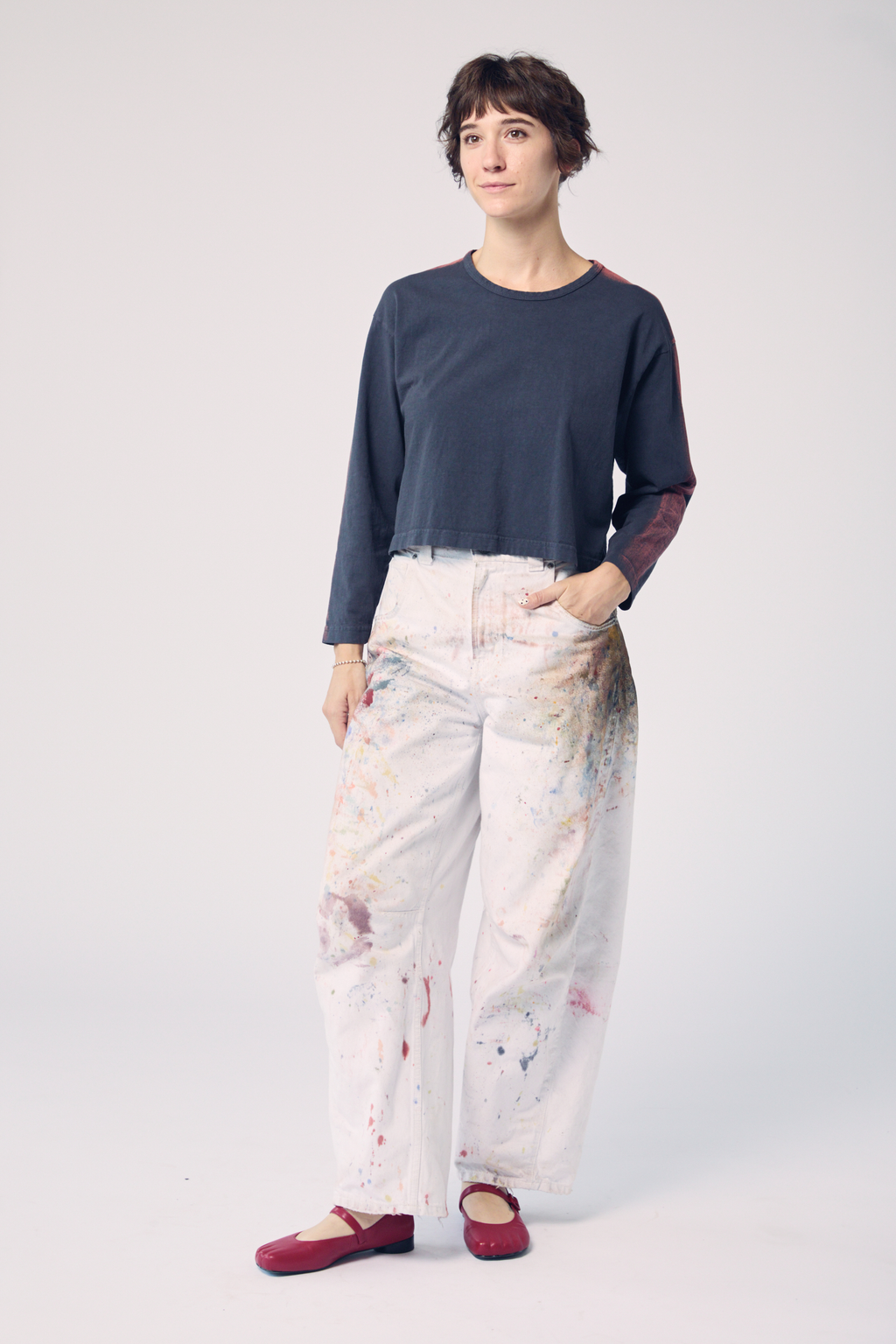 Long Sleeve Brushstroke Top - Iron and Rust