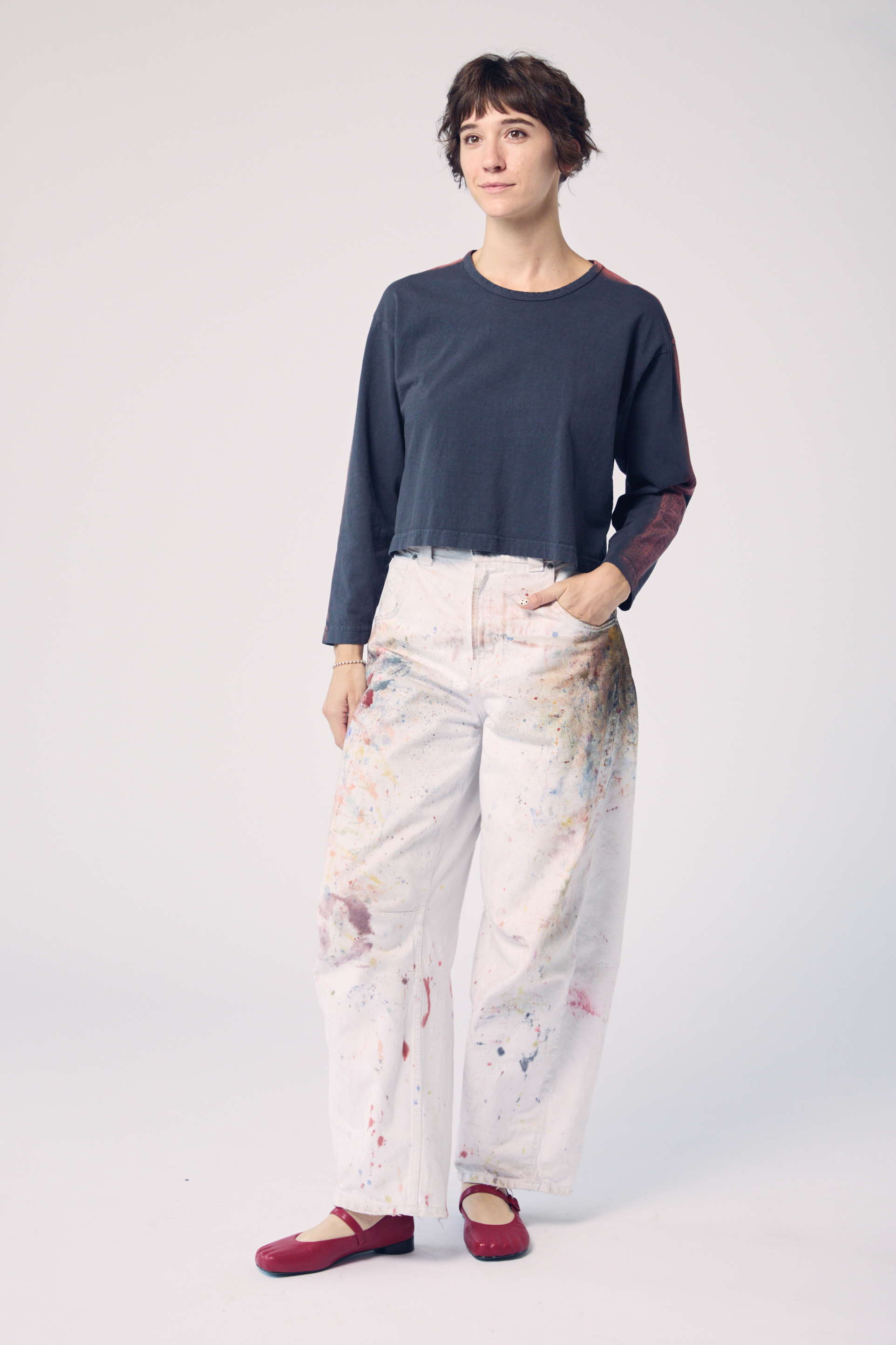 Long Sleeve Brushstroke Top - Iron and Rust