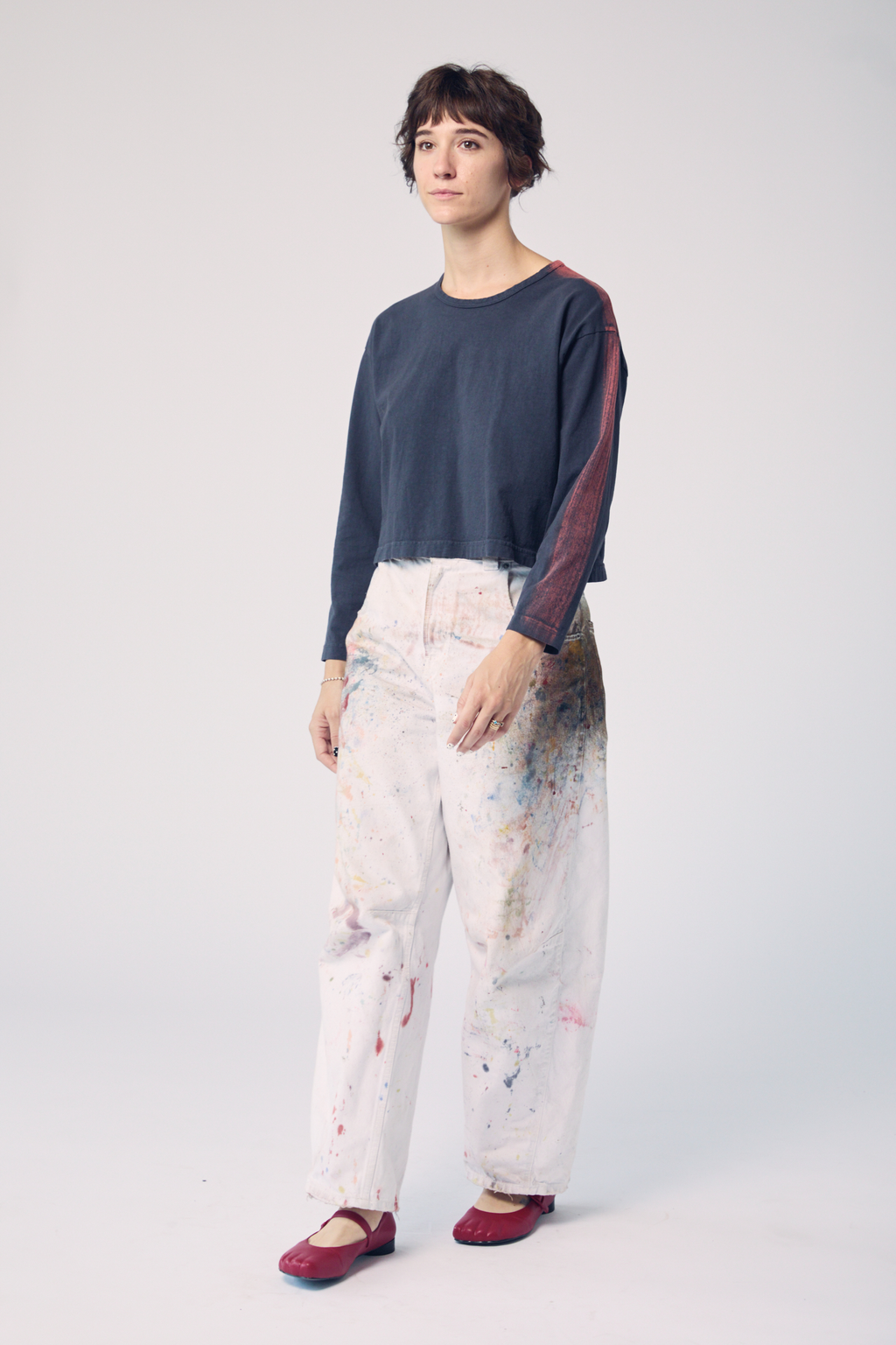 Long Sleeve Brushstroke Top - Iron and Rust