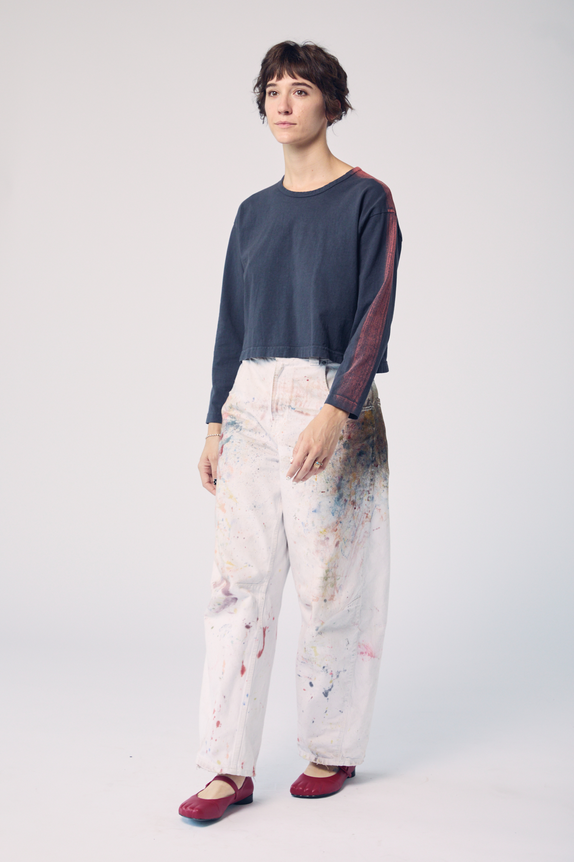 Long Sleeve Brushstroke Top - Iron and Rust