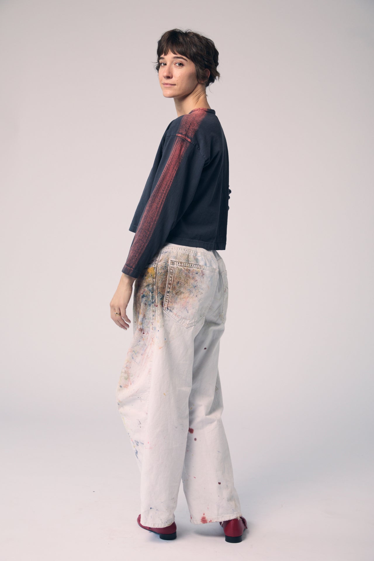 Long Sleeve Brushstroke Top - Iron and Rust