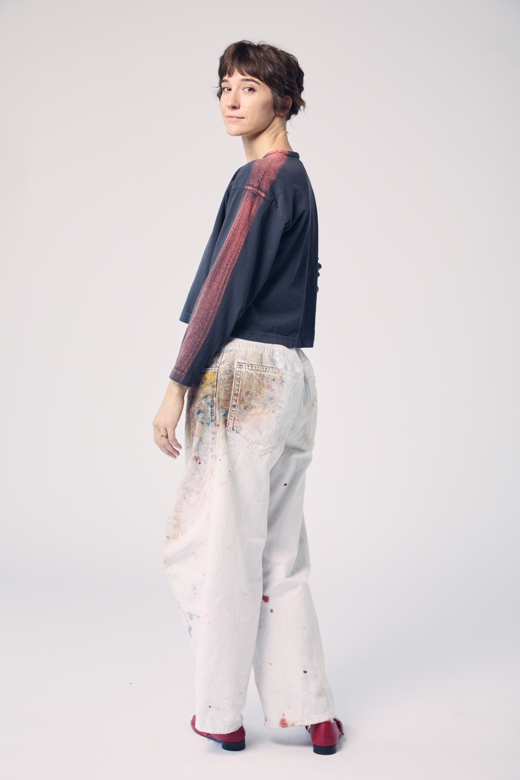 Long Sleeve Brushstroke Top - Iron and Rust