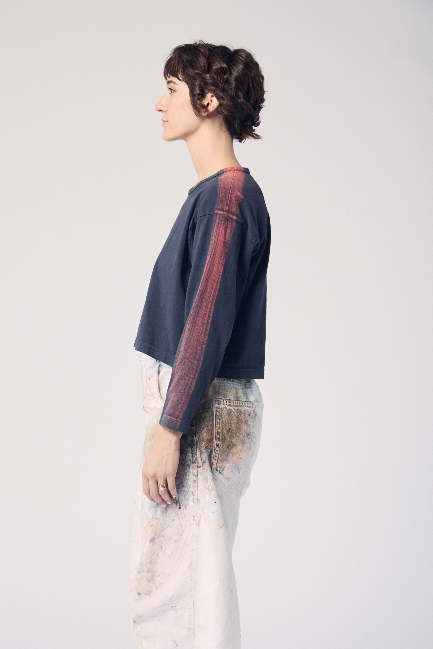 Long Sleeve Brushstroke Top - Iron and Rust
