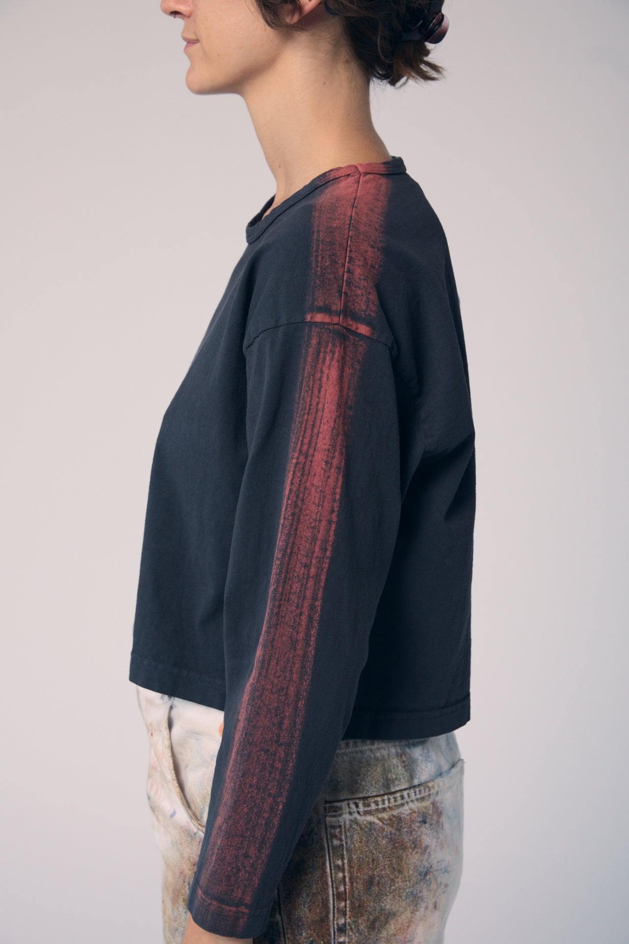 Long Sleeve Brushstroke Top - Iron and Rust