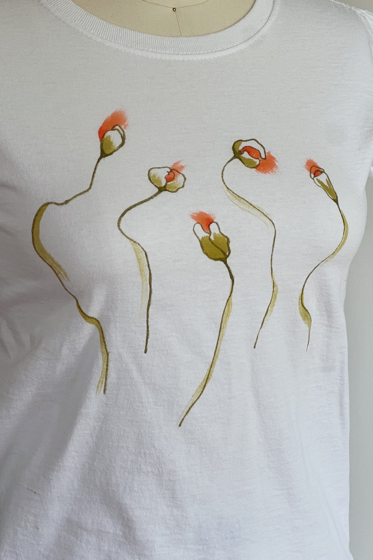 Hand-Painted Poppy Bud Tee Sample - Size Extra Small